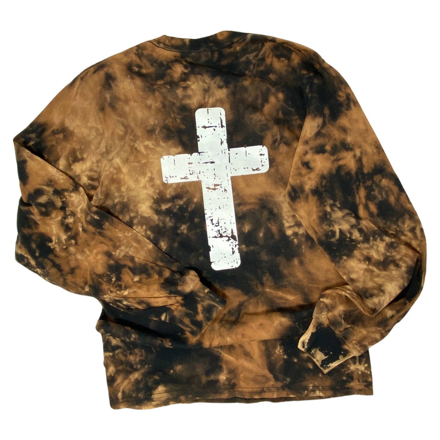 Distressed Cross-Acid Wash Long Sleeve Tee