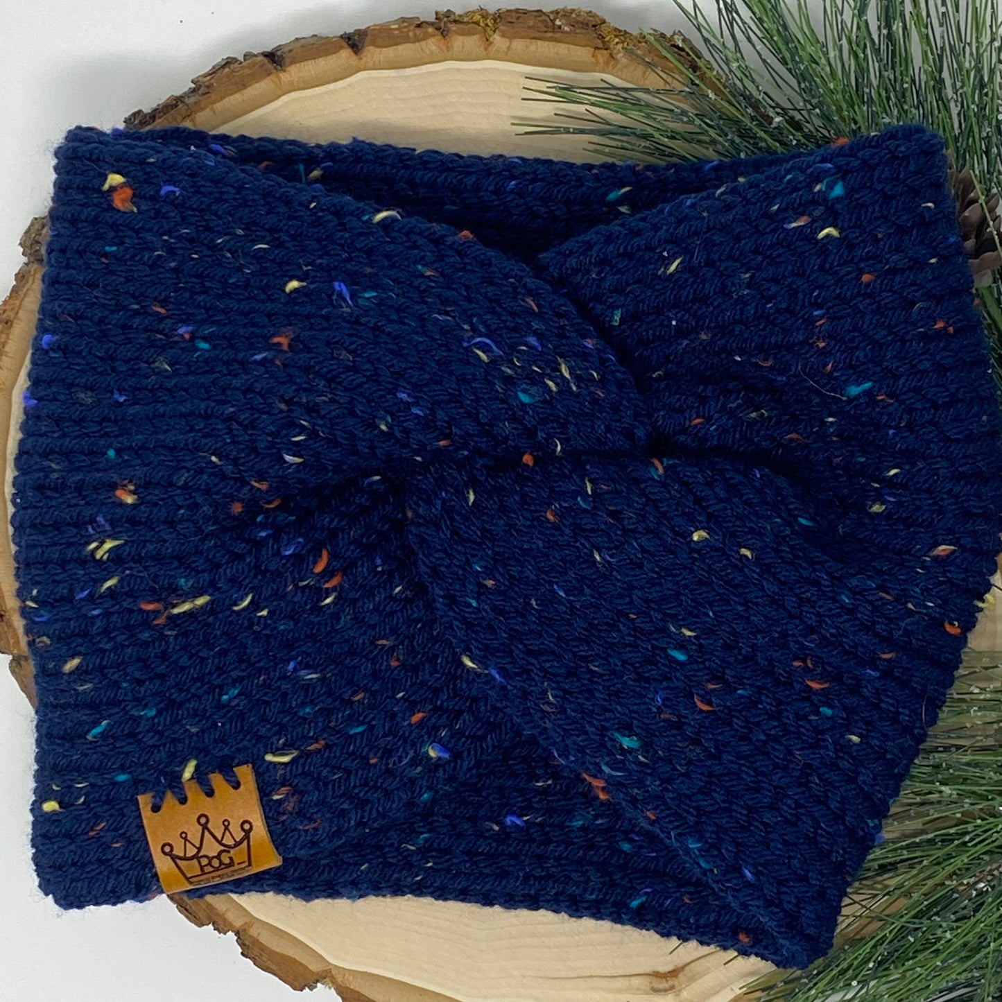 Twisted Ear Warmer-Navy Tweed