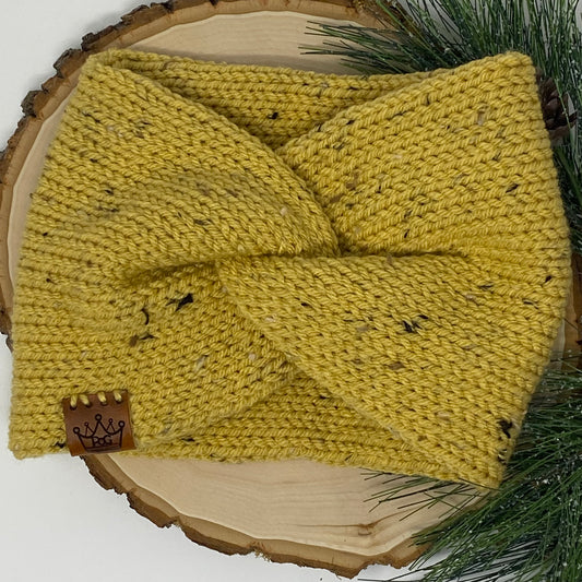 Twisted Ear Warmer-Mustard Tweed