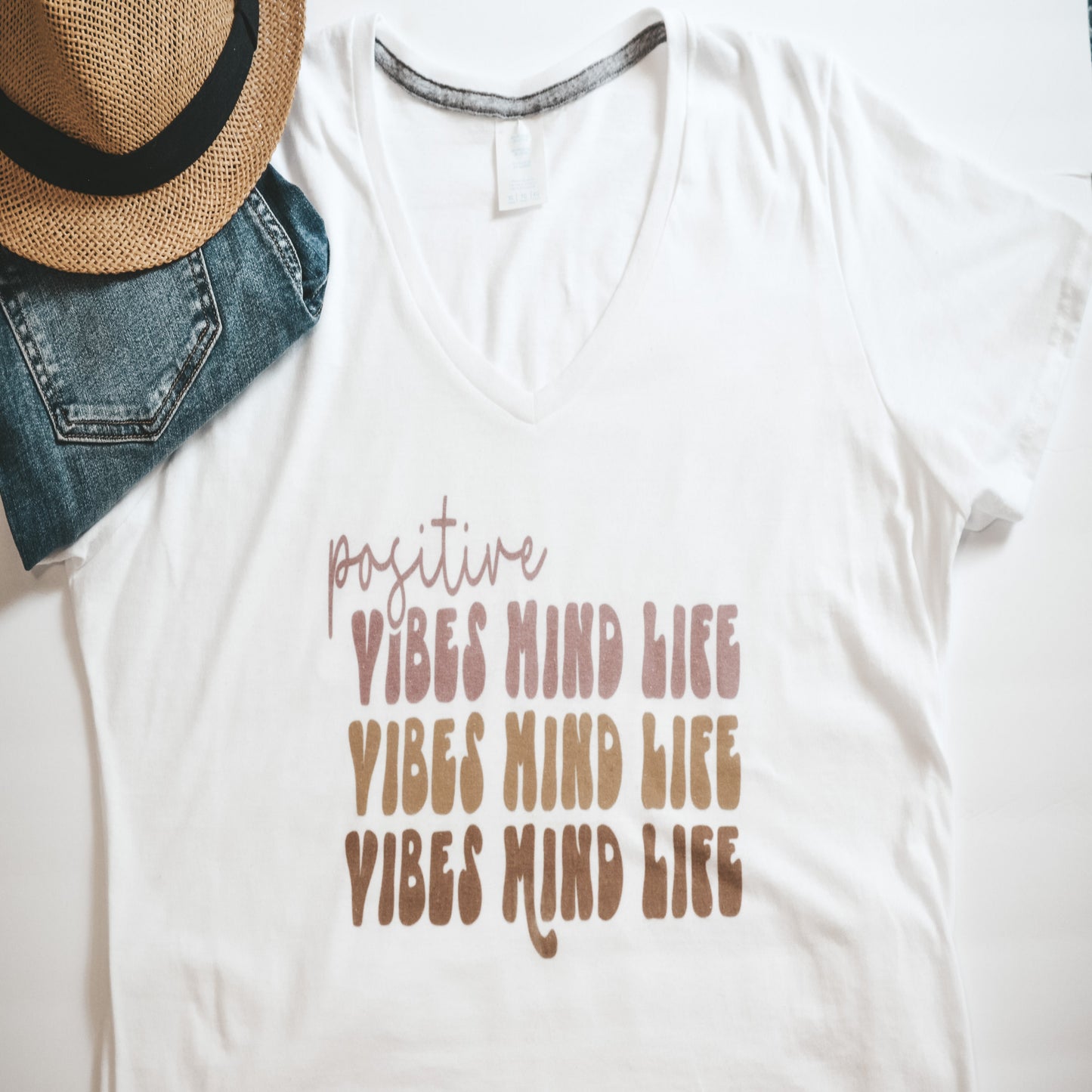 Positive Vibes, Mind, Life V-Neck T-Shirt